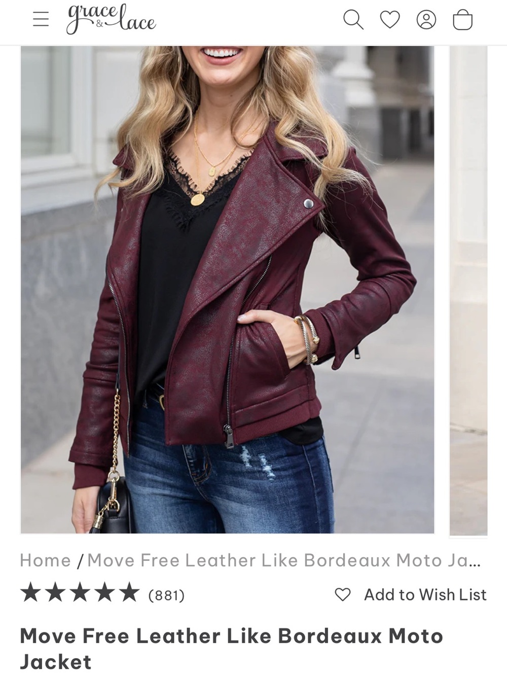 Grace & Lace move free leather-like moto jacket small Bordeaux maroon burgundy